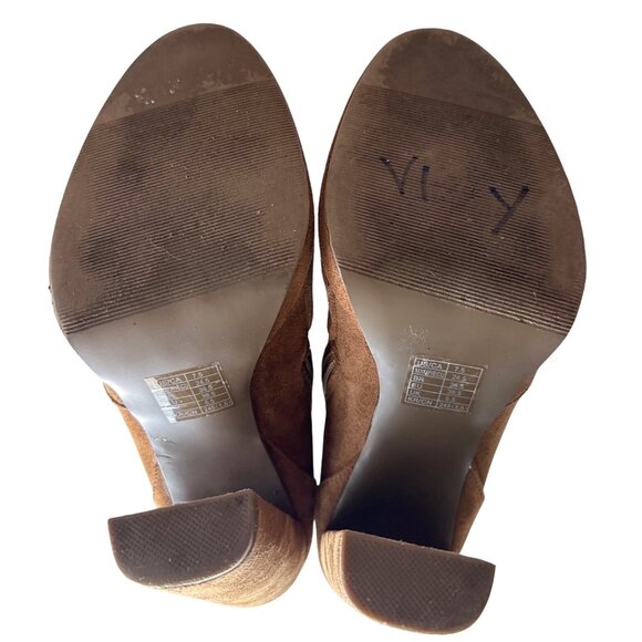 Forever 21 Boots Cognac Brown Suede Side Zippers & Chunky Heel Design Size 7.5 - Picture 6 of 6